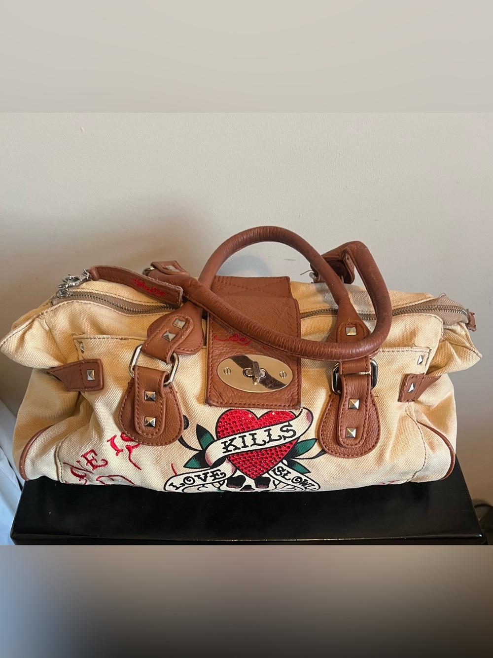 Ed Hardy Love Kills Slowly Christian Audigier Satchel shoulder Handbag Y2K 2000s